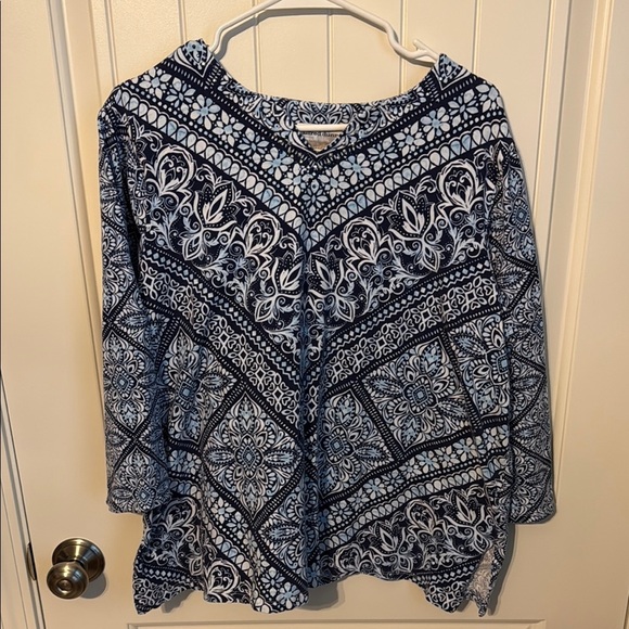 Alfred dunner Navy and White Patterned Women's Top 1X - Picture 1 of 4